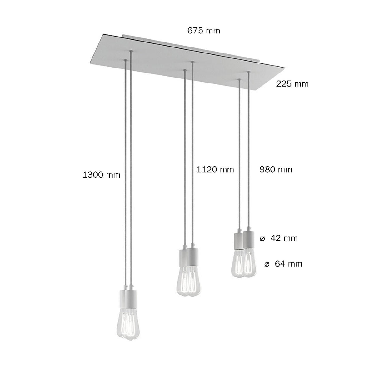 Lampada a sospensione a 6 cadute con XXL Rose-One rettangolare 675 mm con finiture in metallo - Bianco opaco