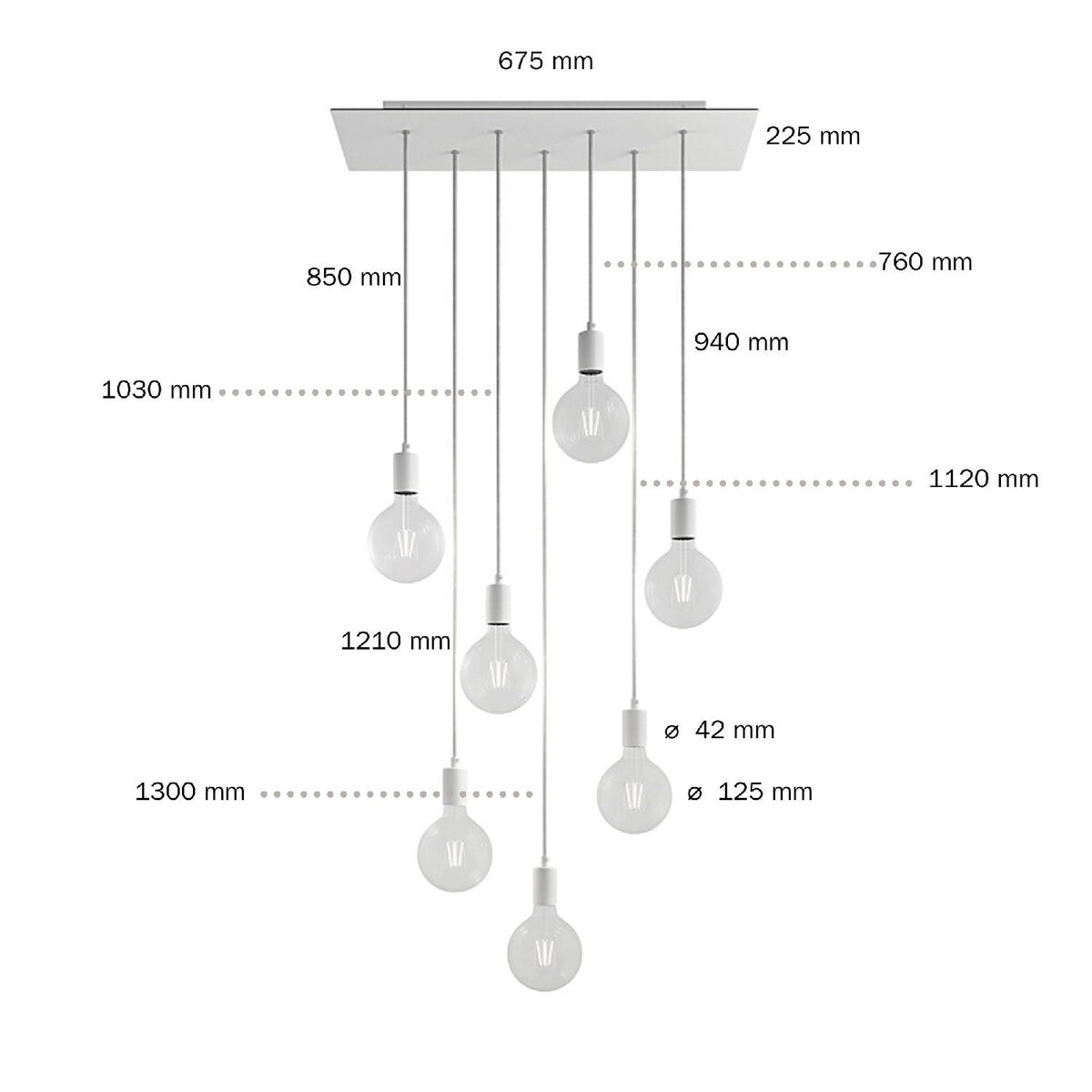 Lampada a sospensione a 7 cadute con XXL Rose-One rettangolare 675 mm con finiture in metallo - Nero opaco