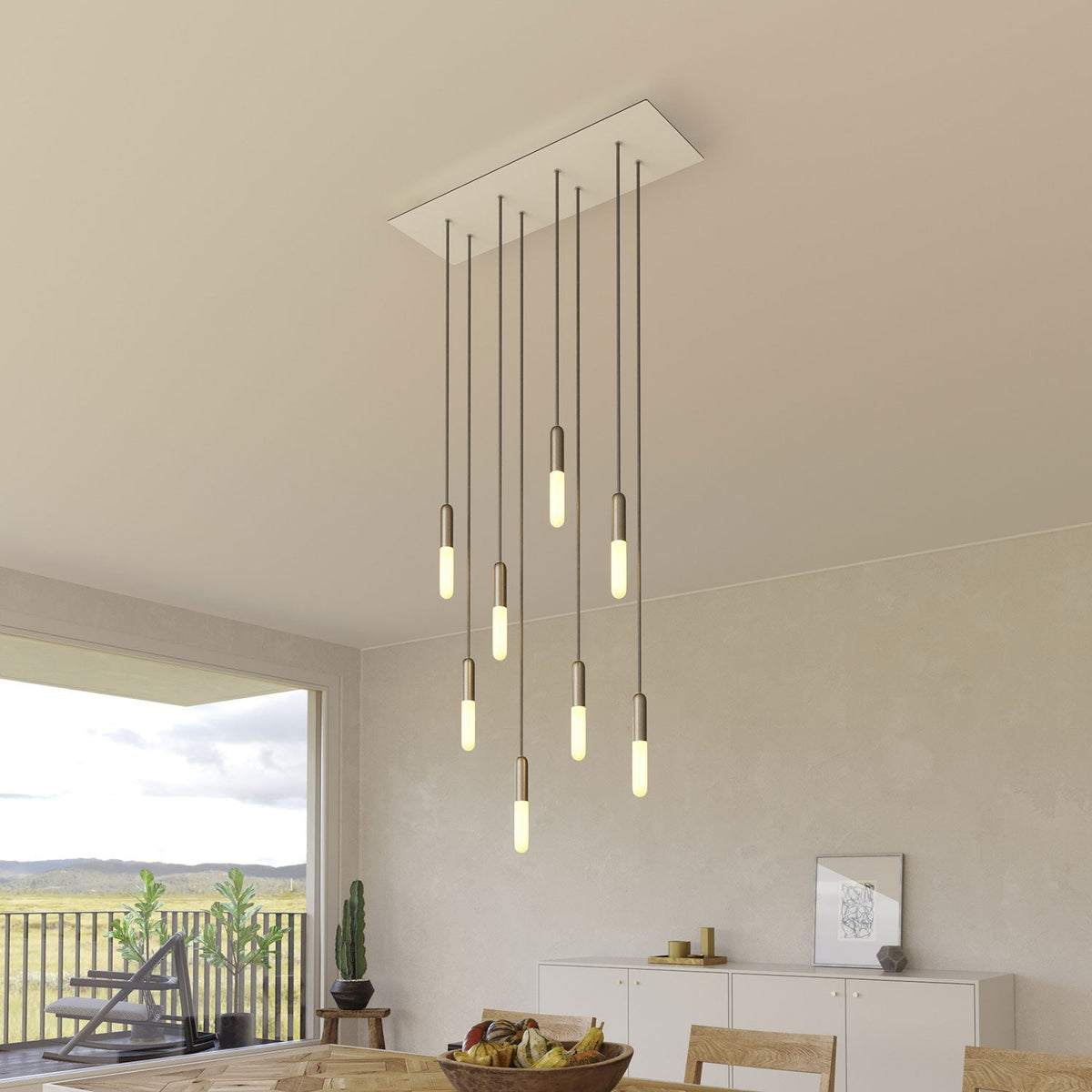 Lampada a sospensione a 8 cadute con XXL Rose-One rettangolare 675 mm con finiture in metallo - Bianco opaco