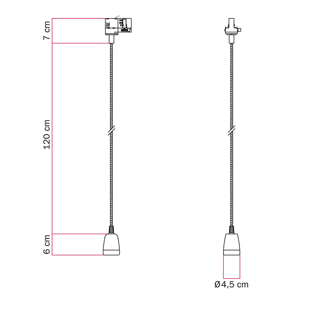 Lampada a sospensione classica per binari con finiture in porcellana - Bianco