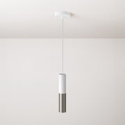 Lampada a sospensione completa di cavo tessile e doppio paralume Tub-E14 - Bianco opaco e Titanio satinato