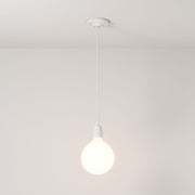 Lampada a sospensione completa di cavo tessile e finiture in porcellana colorata - Bianco