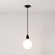 Lampada a sospensione completa di cavo tessile e finiture in porcellana colorata - Nero