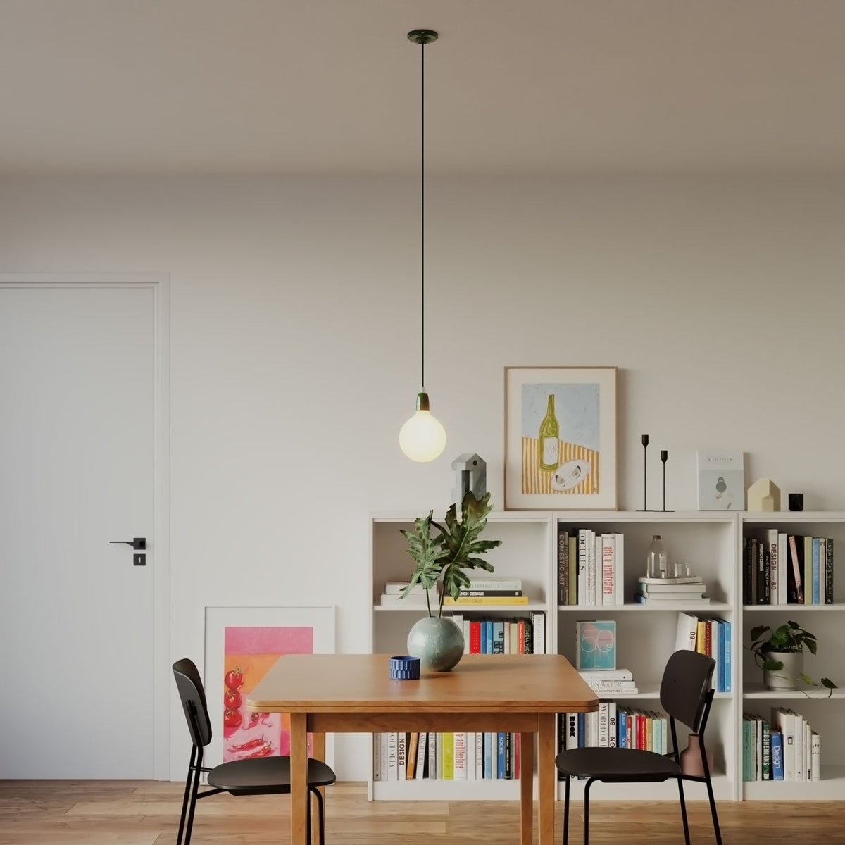 Lampada a sospensione completa di cavo tessile e finiture in porcellana colorata - Verde