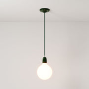 Lampada a sospensione completa di cavo tessile e finiture in porcellana colorata - Verde