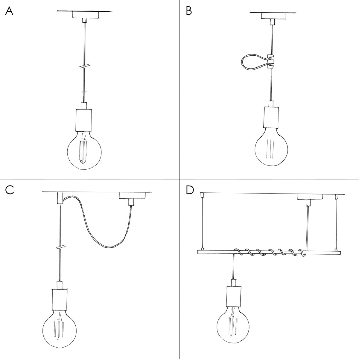 Lampada a sospensione completa di cavo tessile, finiture in metallo e serracavo da 7cm - Bianco