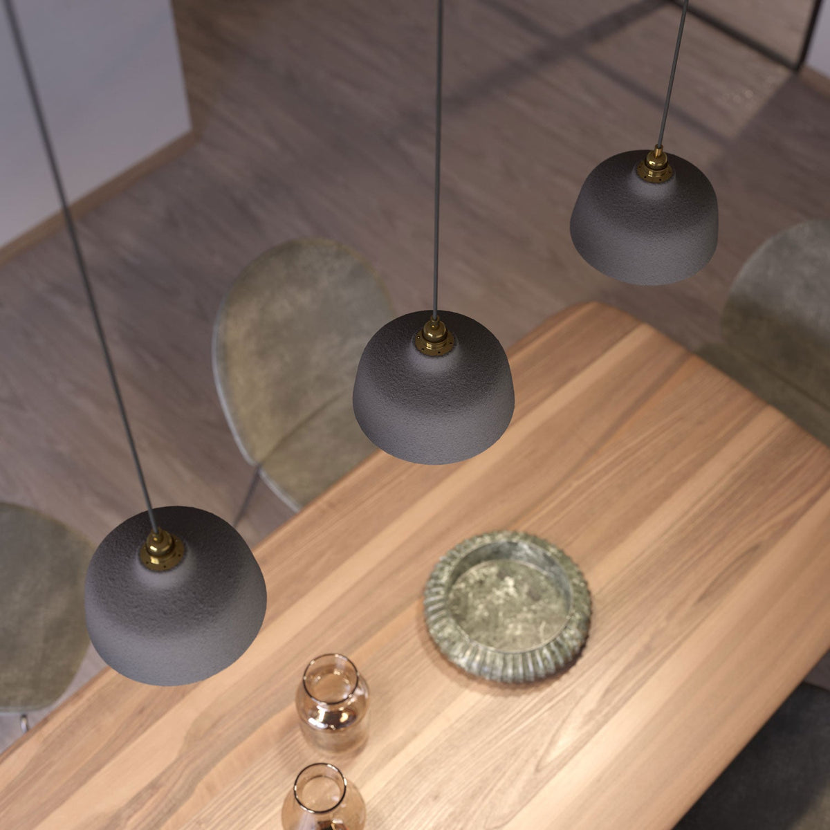 Lampada a sospensione completa di cavo tessile, paralume Coppa in ceramica e finiture in metallo - Effetto cemento