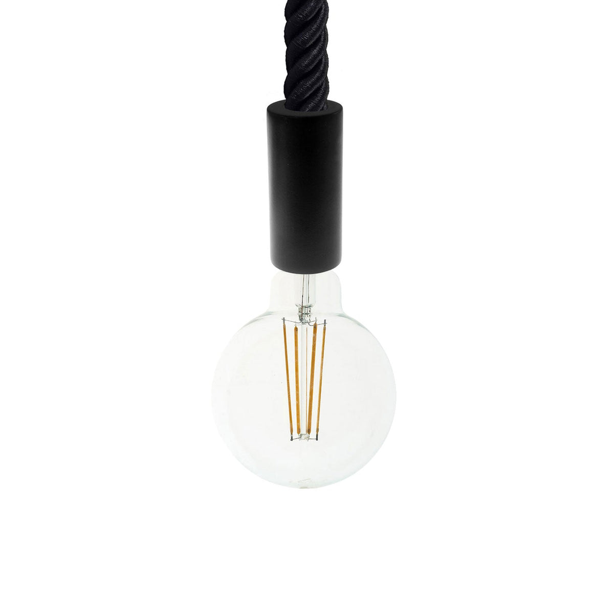 Lampada a sospensione completa di cordone nautico 3XL 30 mm con finiture in legno verniciato - Nero
