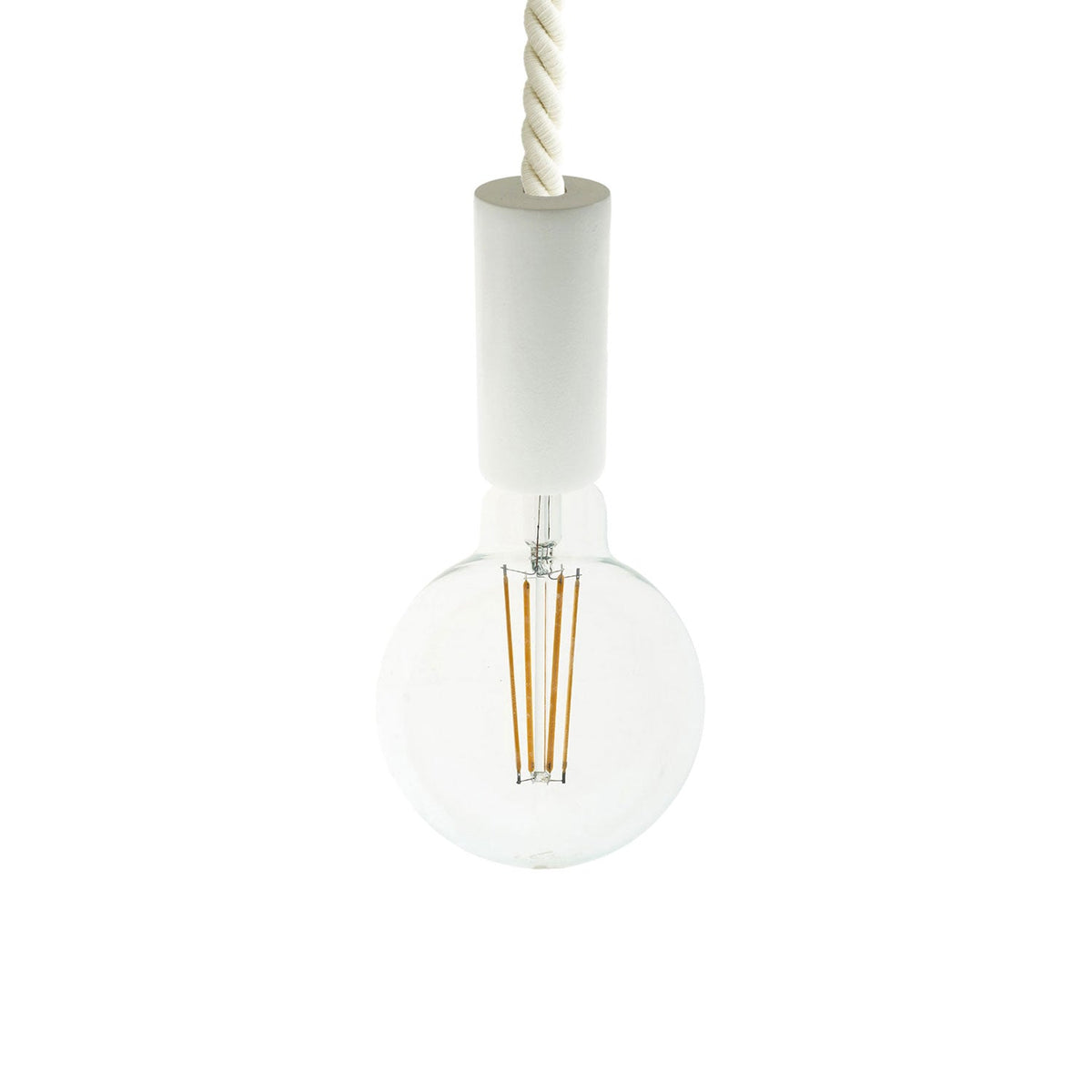 Lampada a sospensione completa di cordone nautico XL 16 mm con finiture in legno verniciato - Bianco