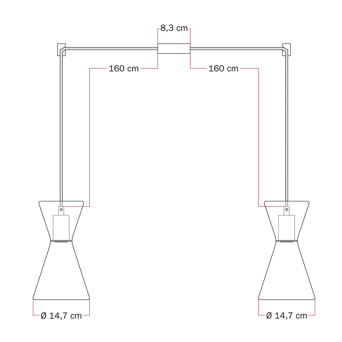 Lampada a sospensione con due cadute con Ghost Doppio cono - Nero