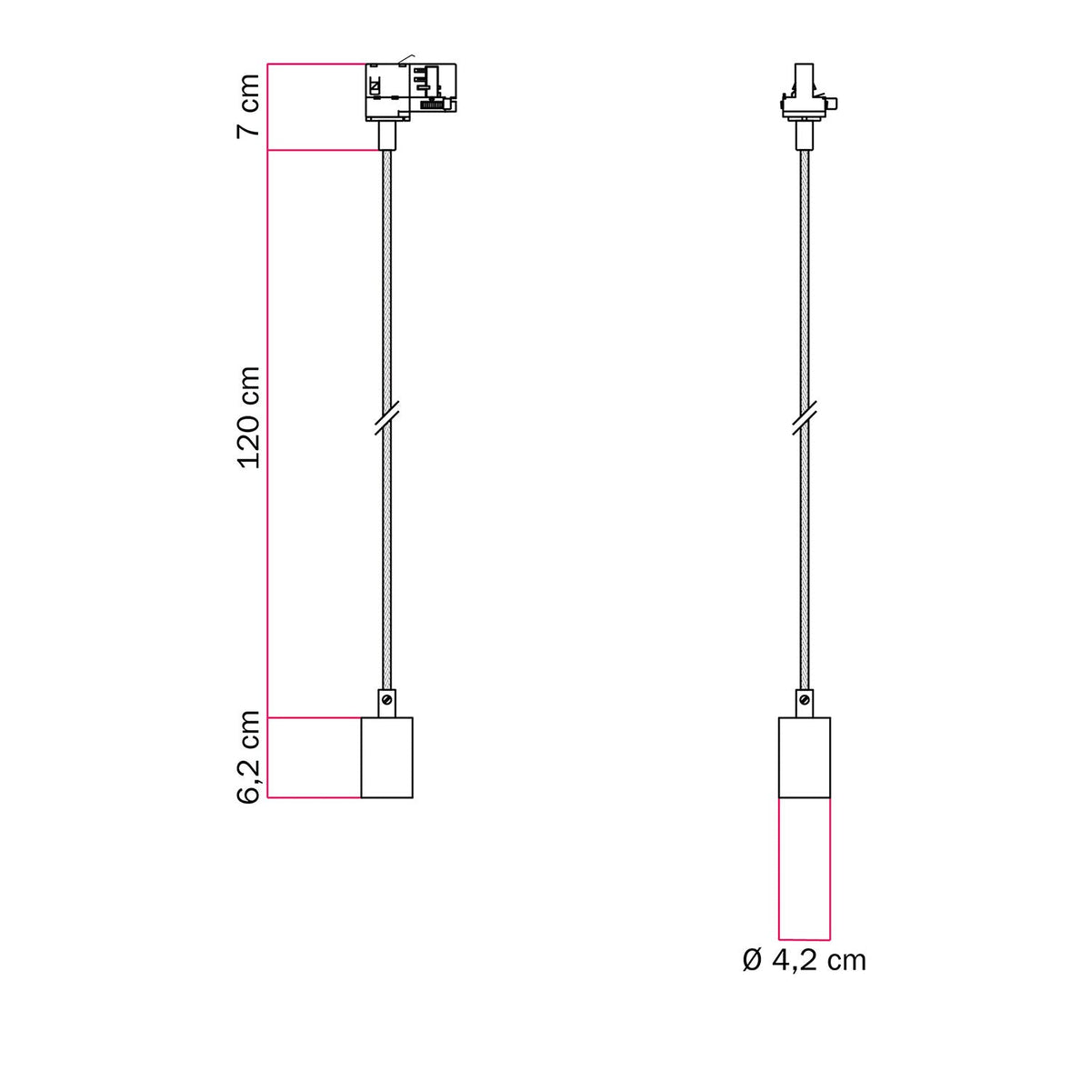 Lampada a sospensione con finiture in metallo satinato per binari - Rame satinato