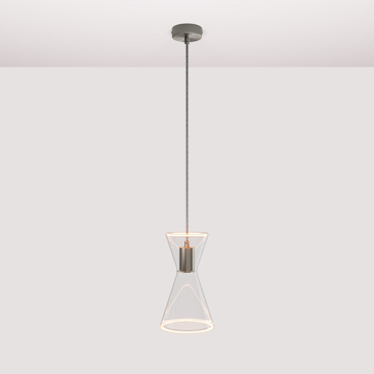 Lampada a sospensione con lampadina Ghost Doppio cono - Titanio satinato