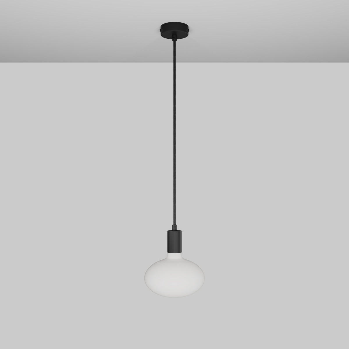 Lampada a sospensione con lampadina LED Ellipse effetto porcellana - Nero Opaco