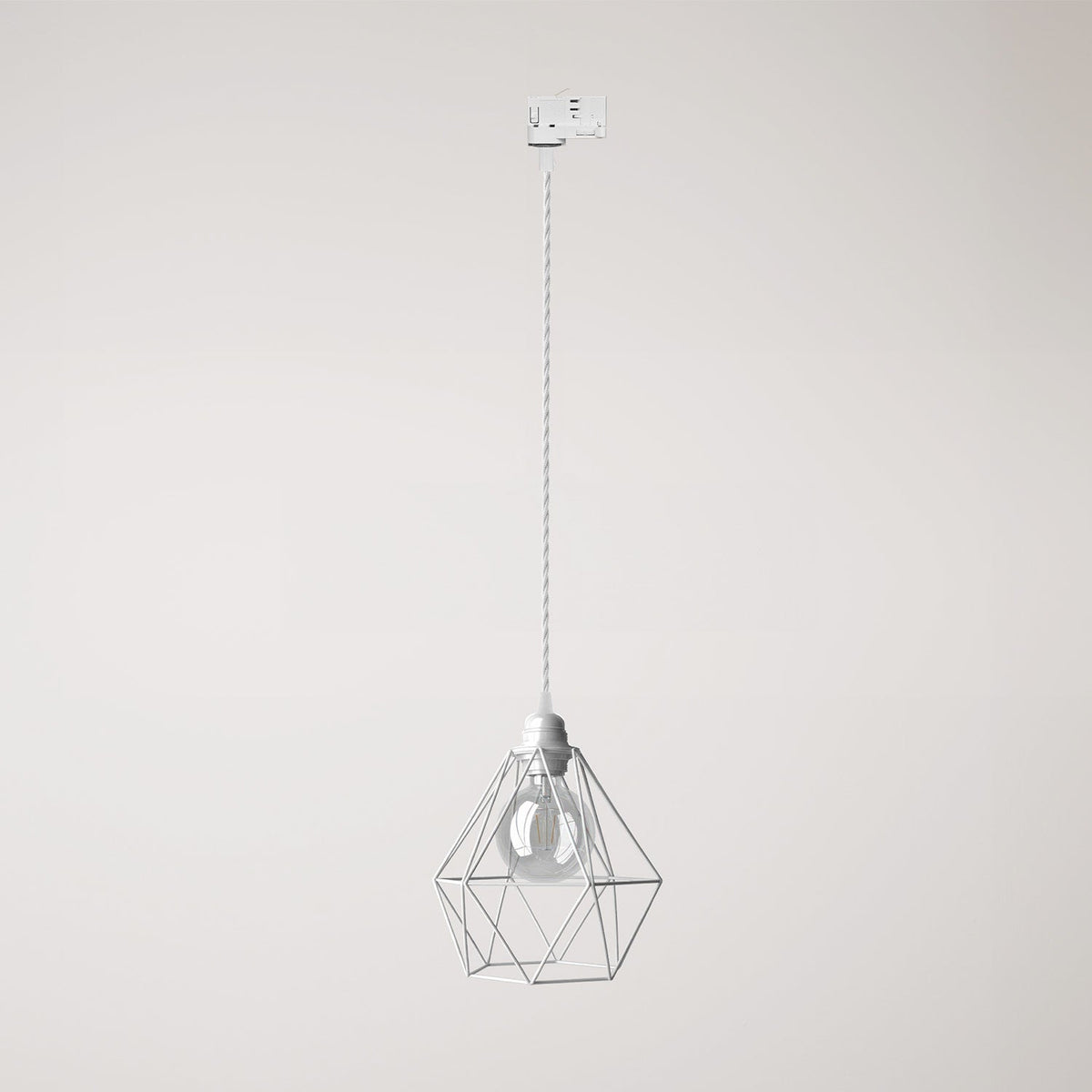 Lampada a sospensione con paralume a gabbia Diamond per binari - Bianco