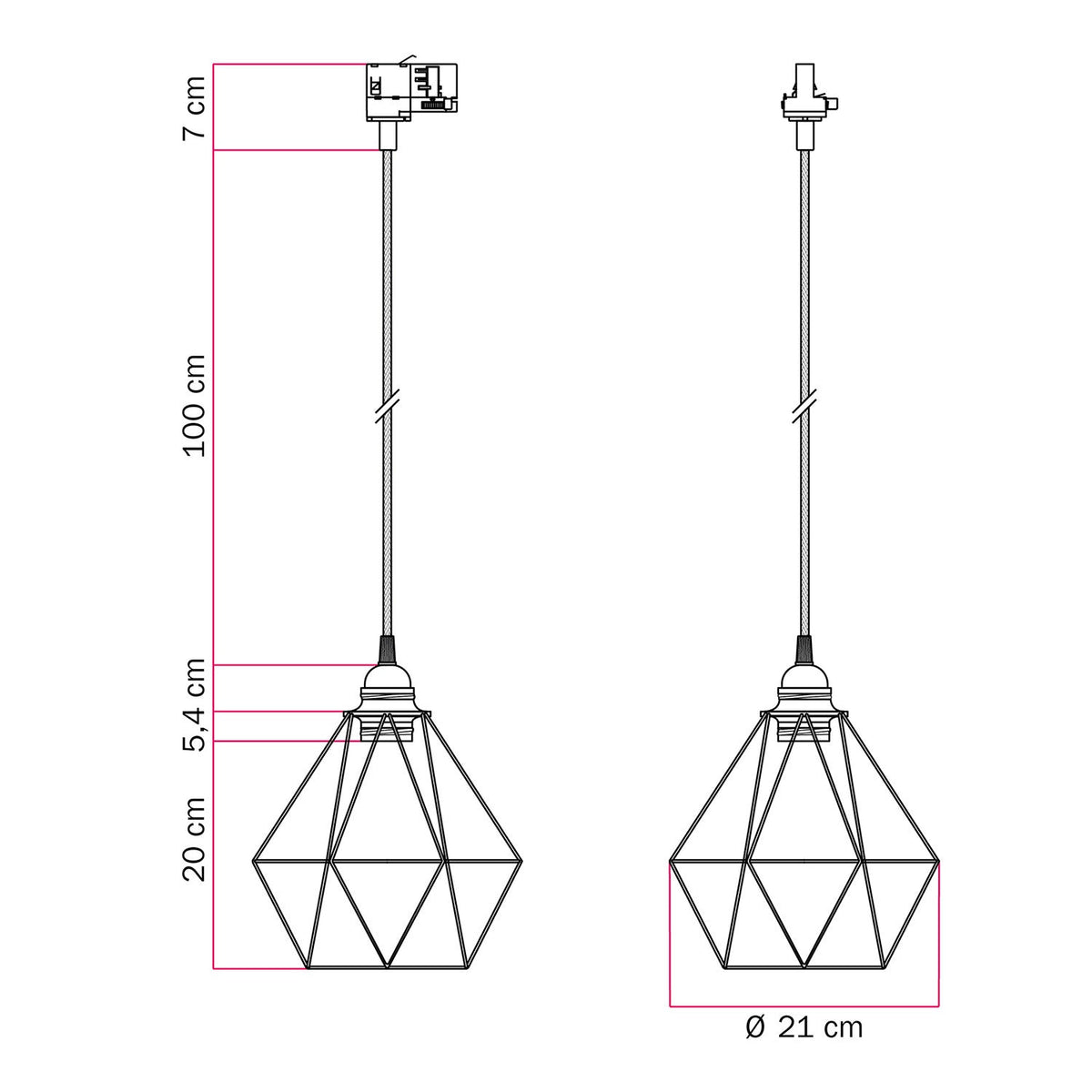 Lampada a sospensione con paralume a gabbia Diamond per binari - Bianco