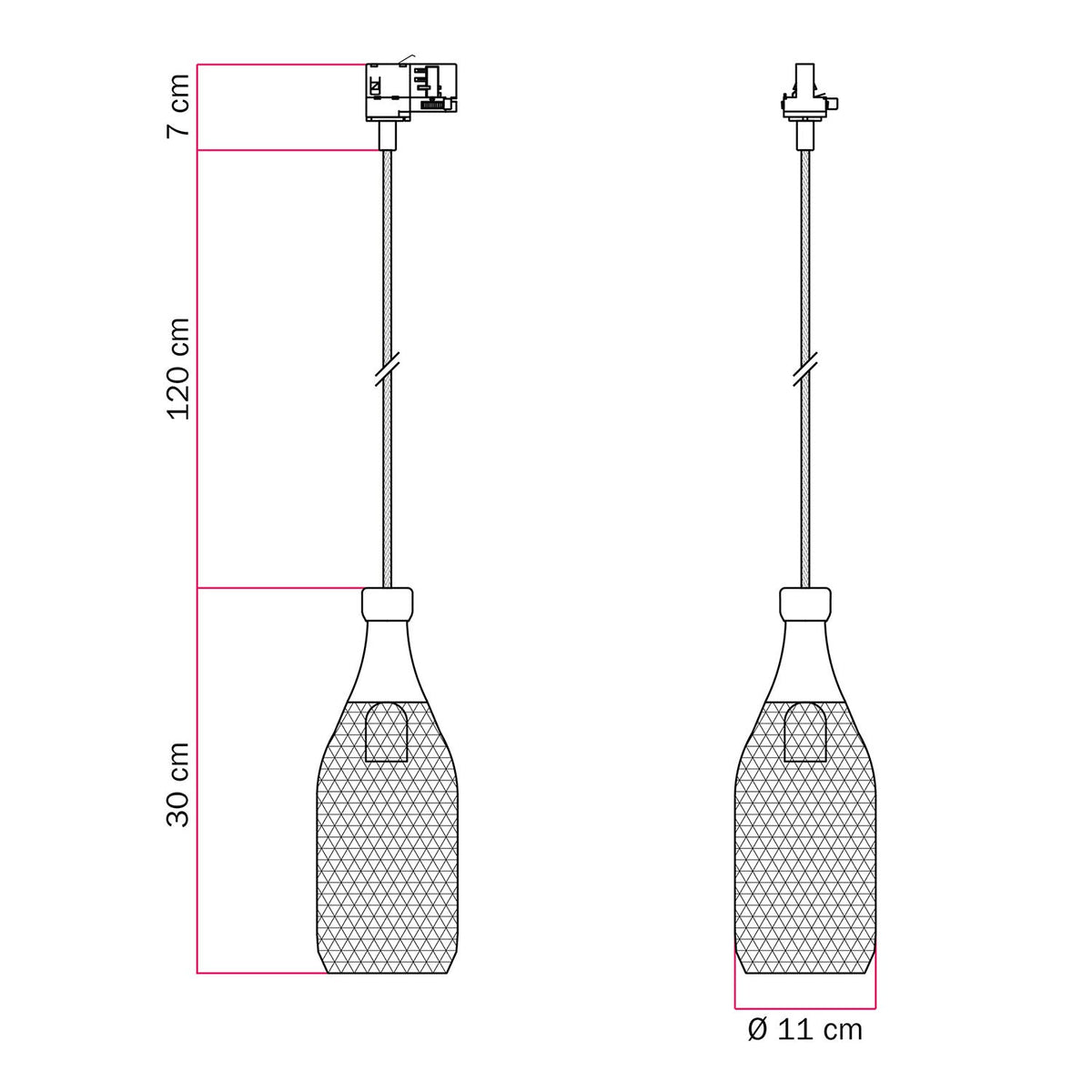 Lampada a sospensione con paralume bottiglia Magnum per binari - Bianco