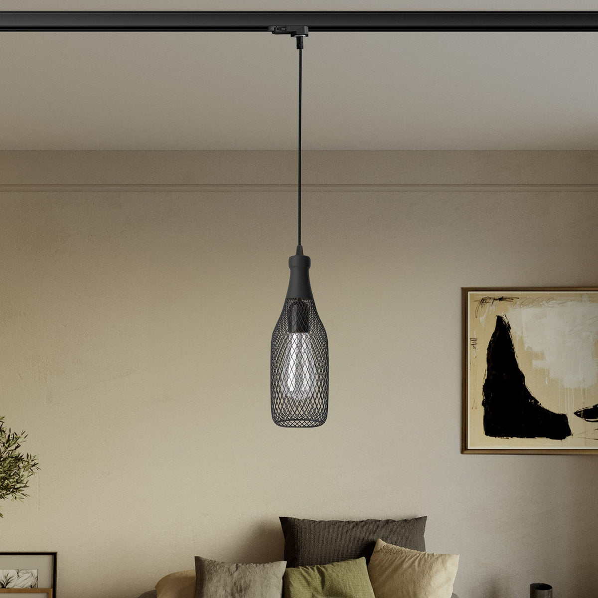 Lampada a sospensione con paralume bottiglia Magnum per binari - Nero
