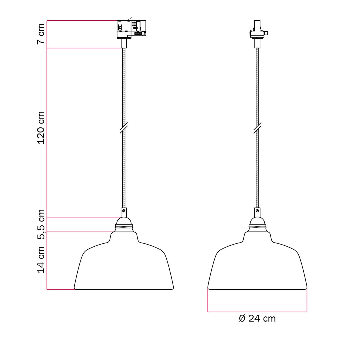 Lampada a sospensione con paralume Coppa e adattatore per binario - Effetto corten