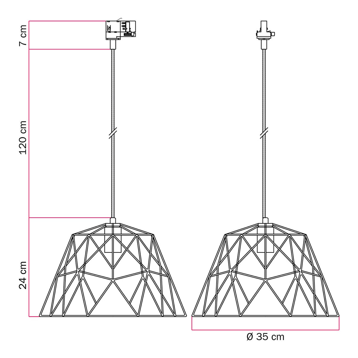 Lampada a sospensione con paralume Dome per binari - Nero