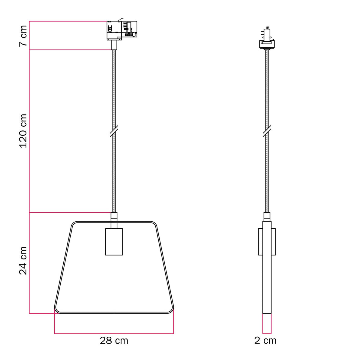 Lampada a sospensione con paralume Duedì Base per binari - Bianco