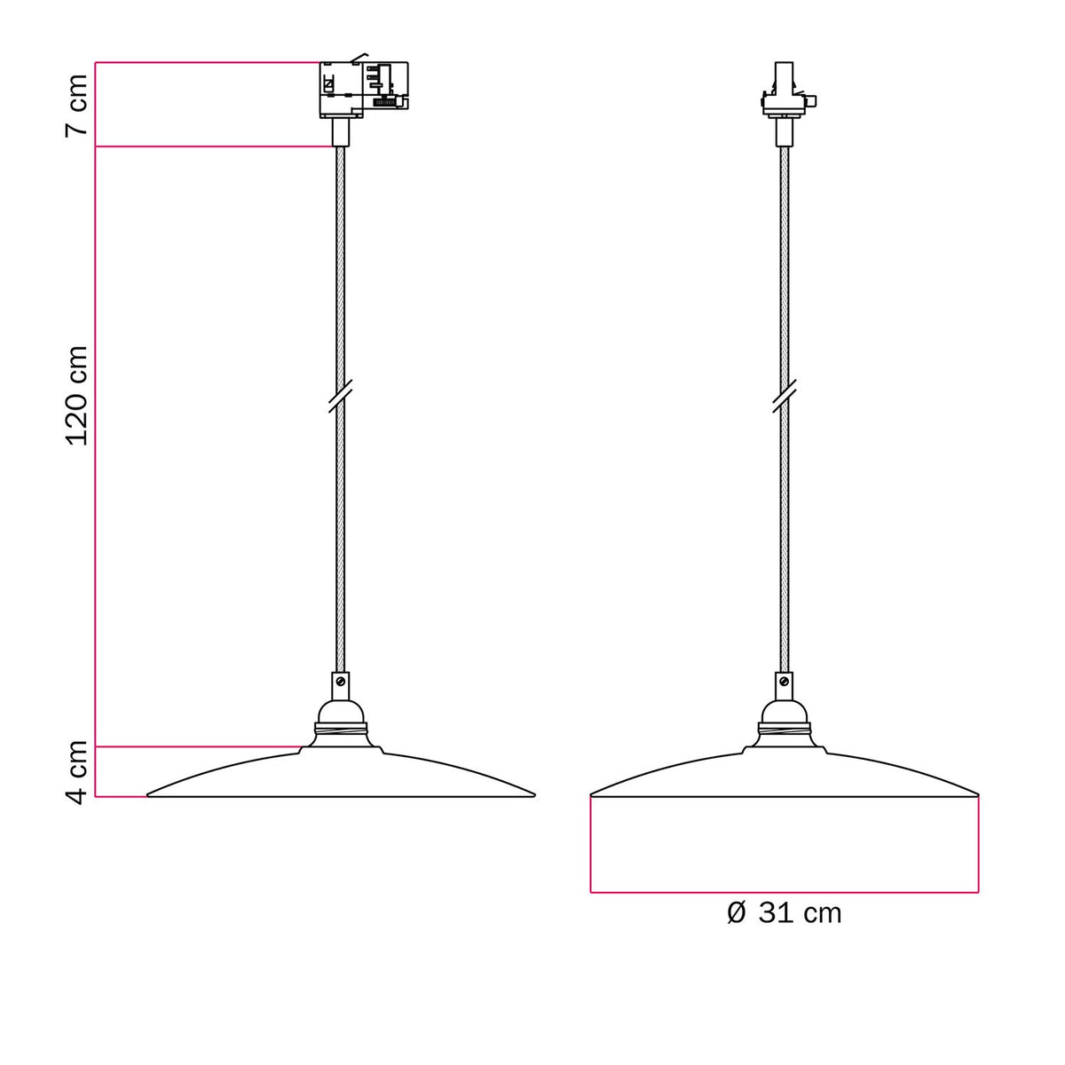 Lampada a sospensione con paralume in ceramica Piatto per binari - Bianco lucido