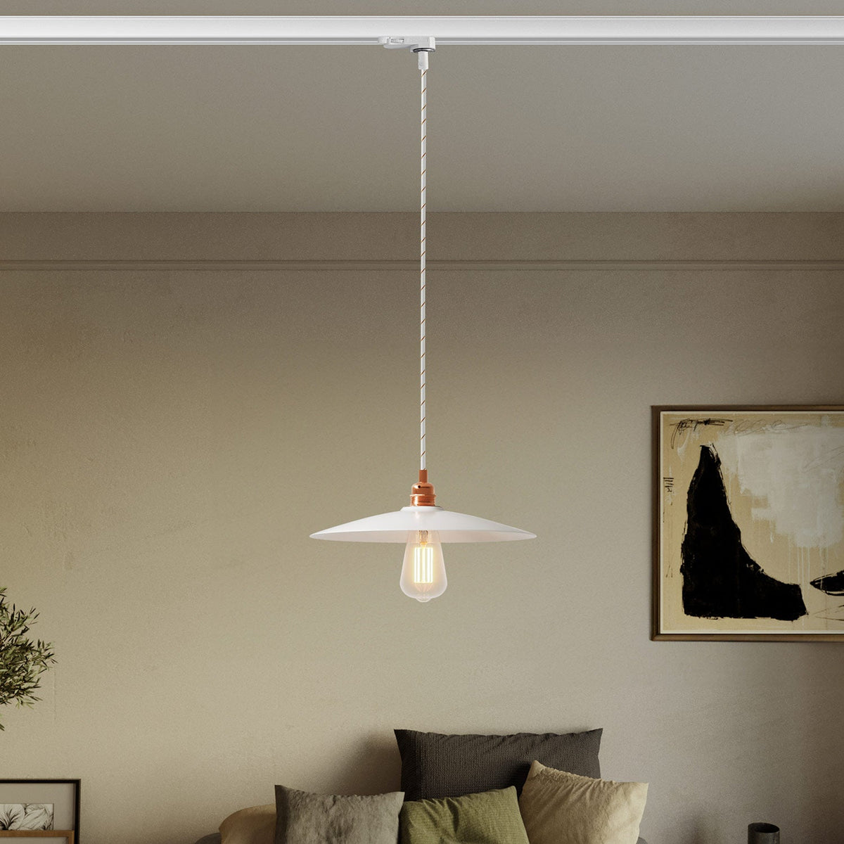 Lampada a sospensione con paralume in ceramica Piatto per binari - Bianco lucido