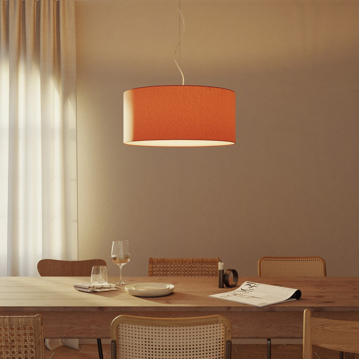 Lampada a sospensione con paralume in tessuto Cilindro Large - Made in Italy - Cinette Aragosta Si