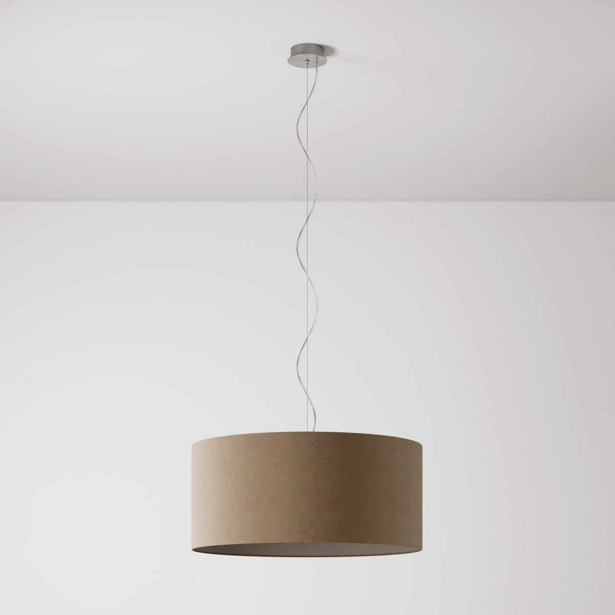 Lampada a sospensione con paralume in tessuto Cilindro Large - Made in Italy - Lana Marrone No