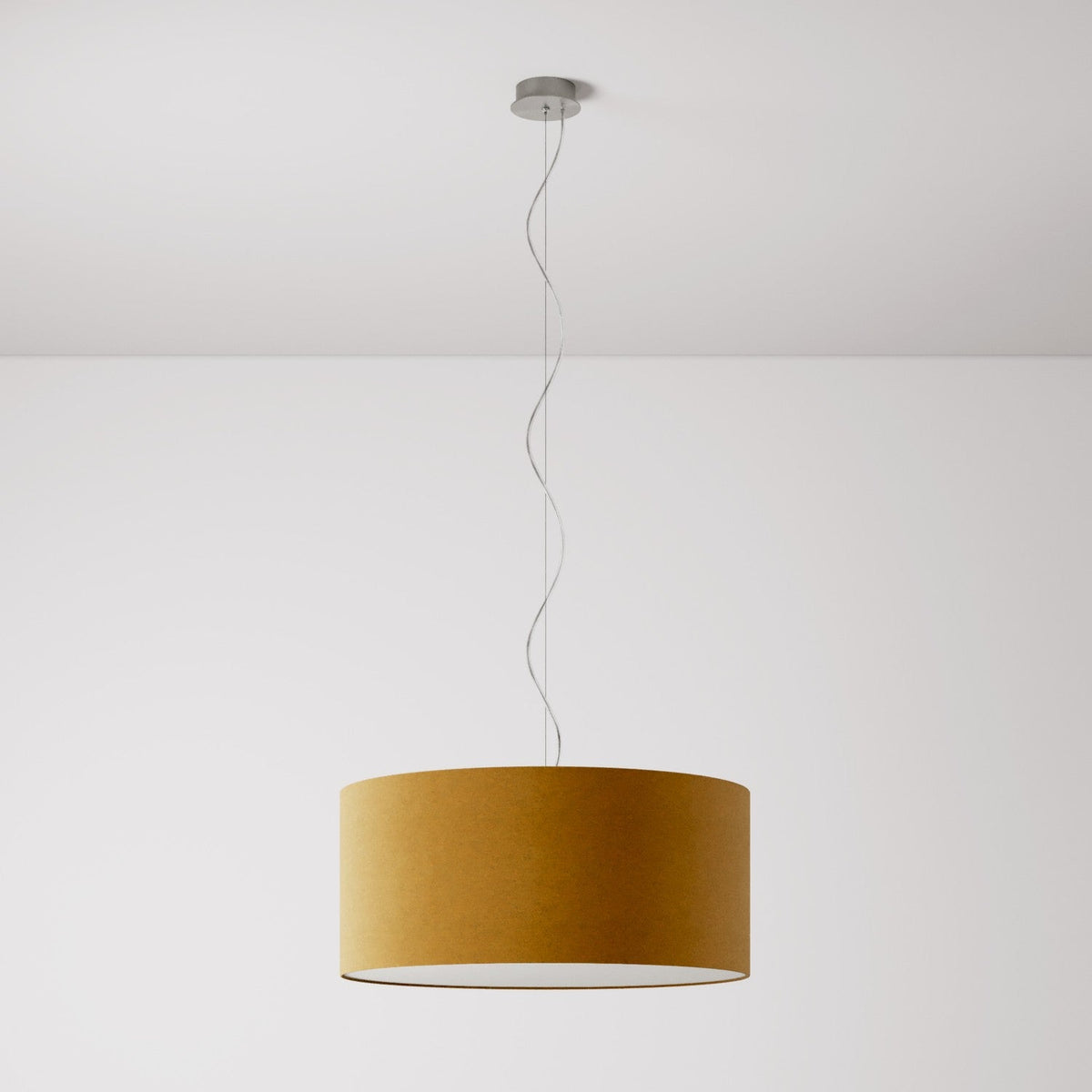 Lampada a sospensione con paralume in tessuto Cilindro Large - Made in Italy - Lana Senape Si