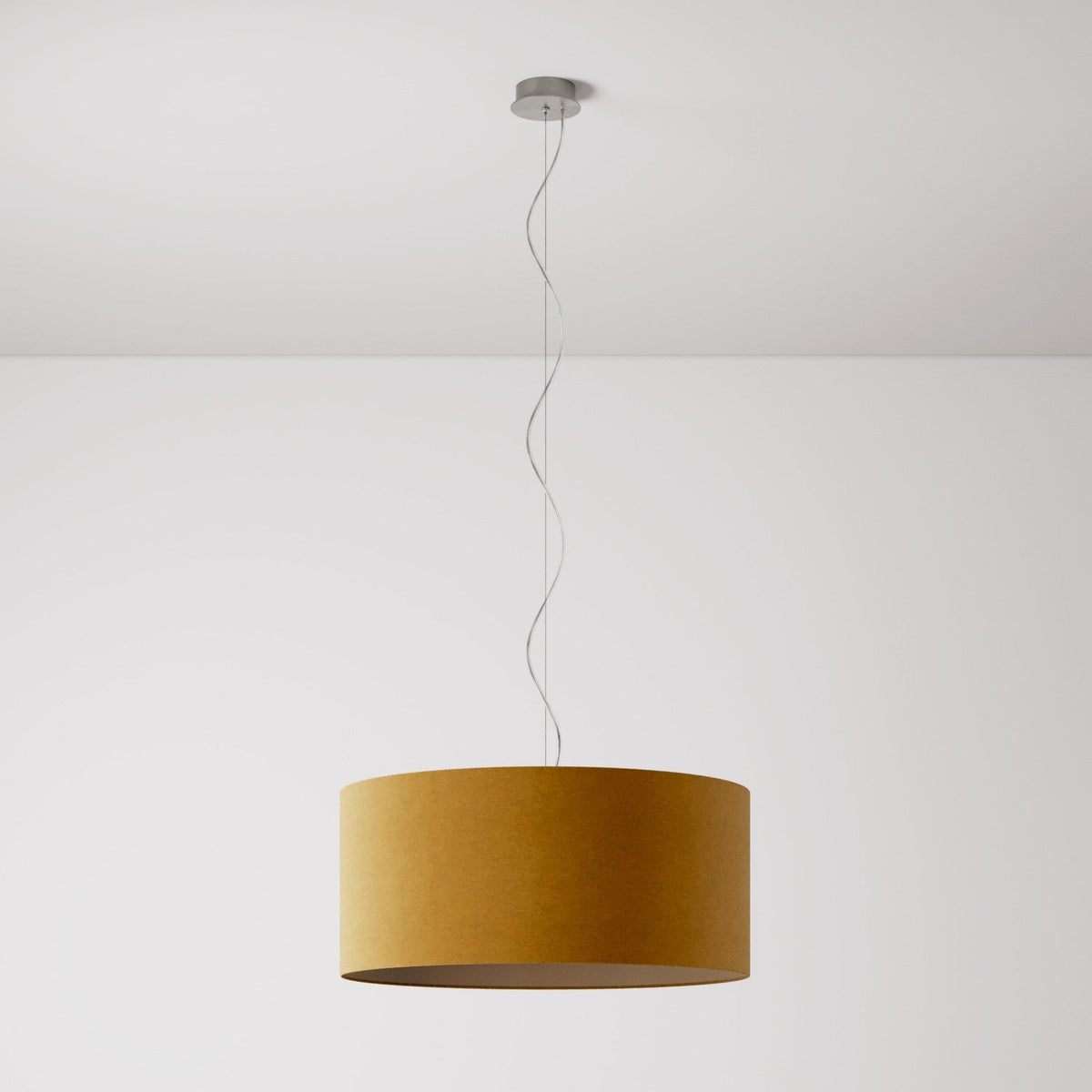 Lampada a sospensione con paralume in tessuto Cilindro Large - Made in Italy - Lana Senape No