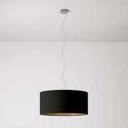 Lampada a sospensione con paralume in tessuto Cilindro Large - Made in Italy - Nero/Oro No