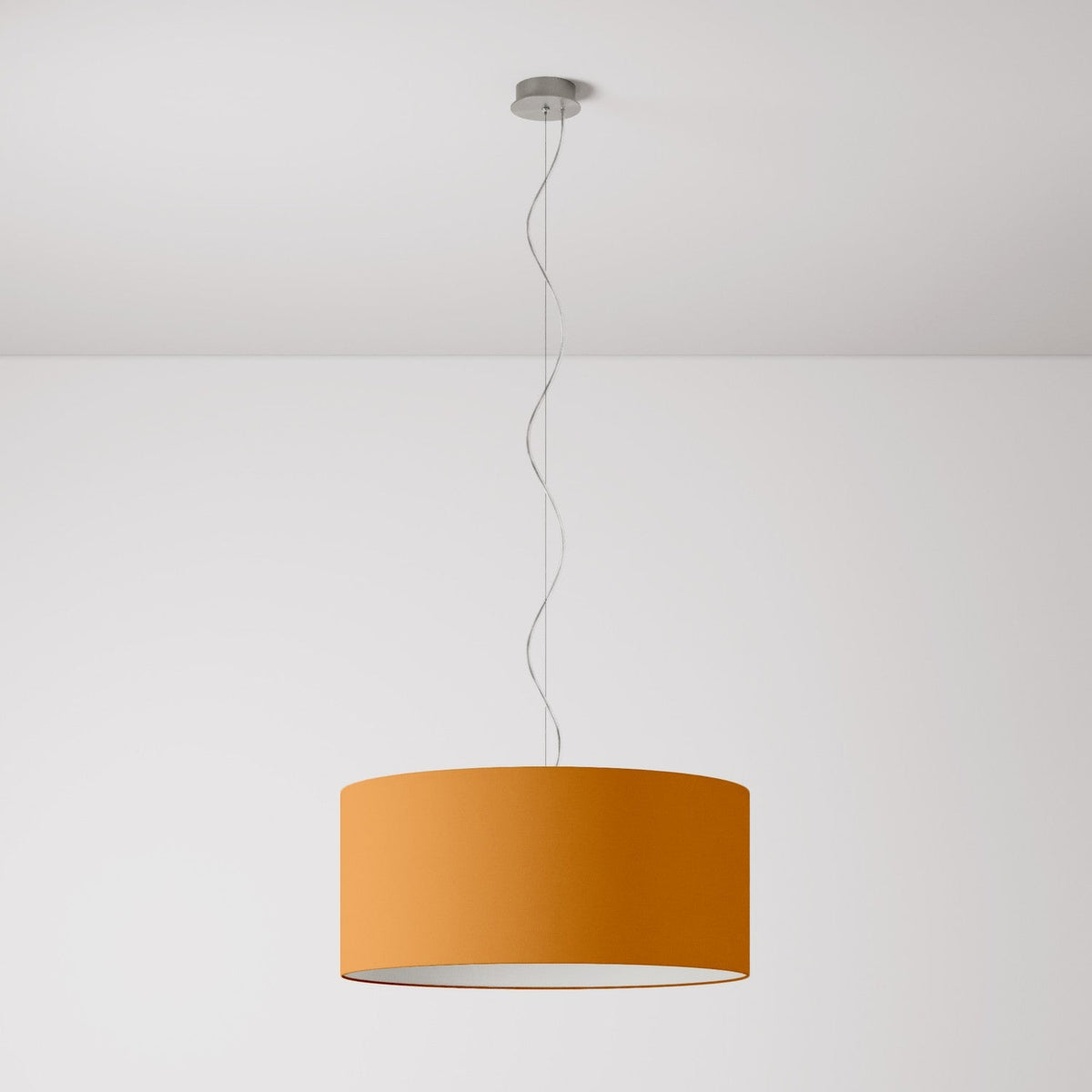 Lampada a sospensione con paralume in tessuto Cilindro Large - Made in Italy - Teletta Mandarino No