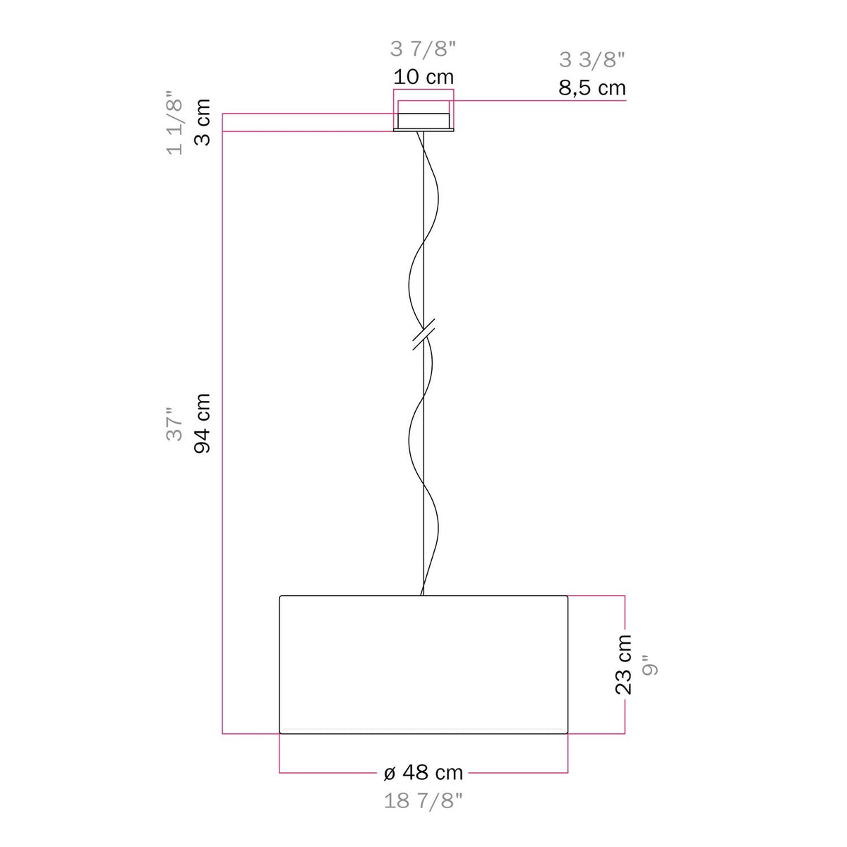 Lampada a sospensione con paralume in tessuto Cilindro Medium - Made in Italy - Juta Naturale Si