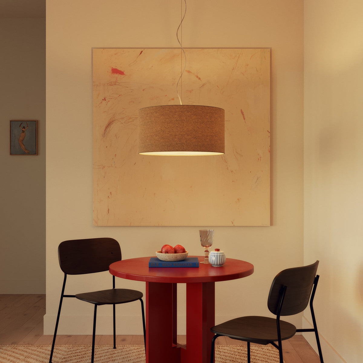 Lampada a sospensione con paralume in tessuto Cilindro Medium - Made in Italy - Lana Beige No