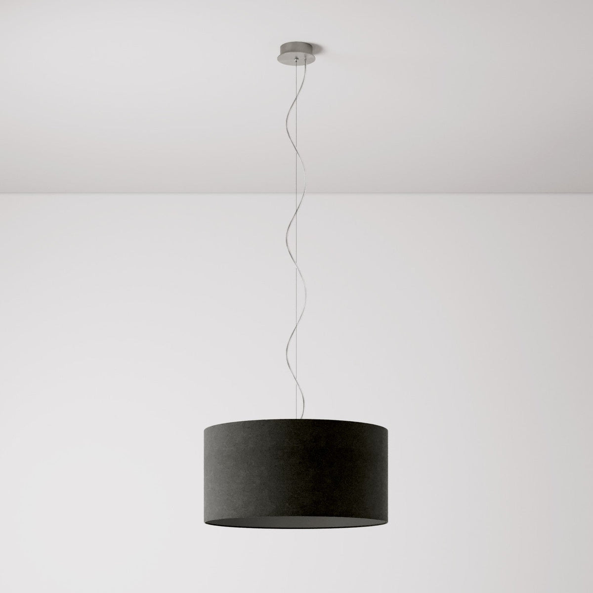 Lampada a sospensione con paralume in tessuto Cilindro Medium - Made in Italy - Lana Grigio Scuro No