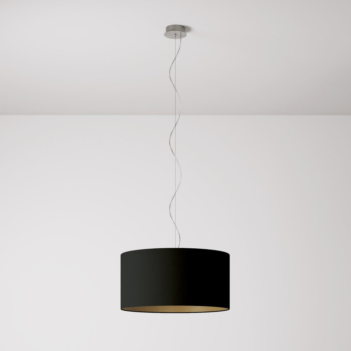 Lampada a sospensione con paralume in tessuto Cilindro Medium - Made in Italy - Nero/Oro No