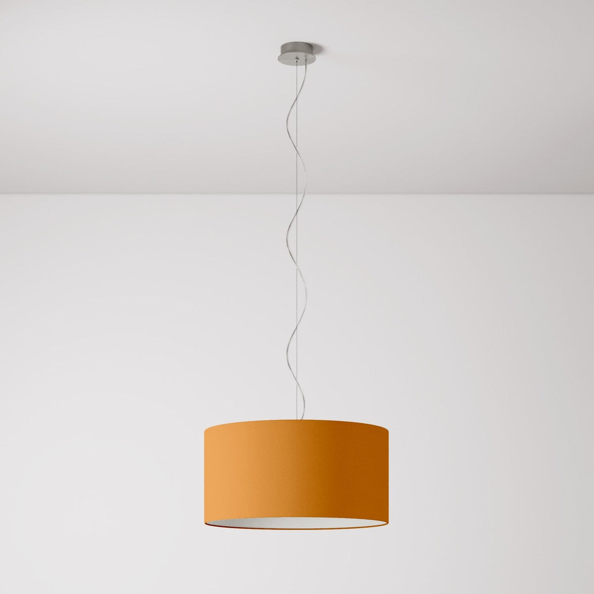 Lampada a sospensione con paralume in tessuto Cilindro Medium Teletta mandarino - Made in Italy No