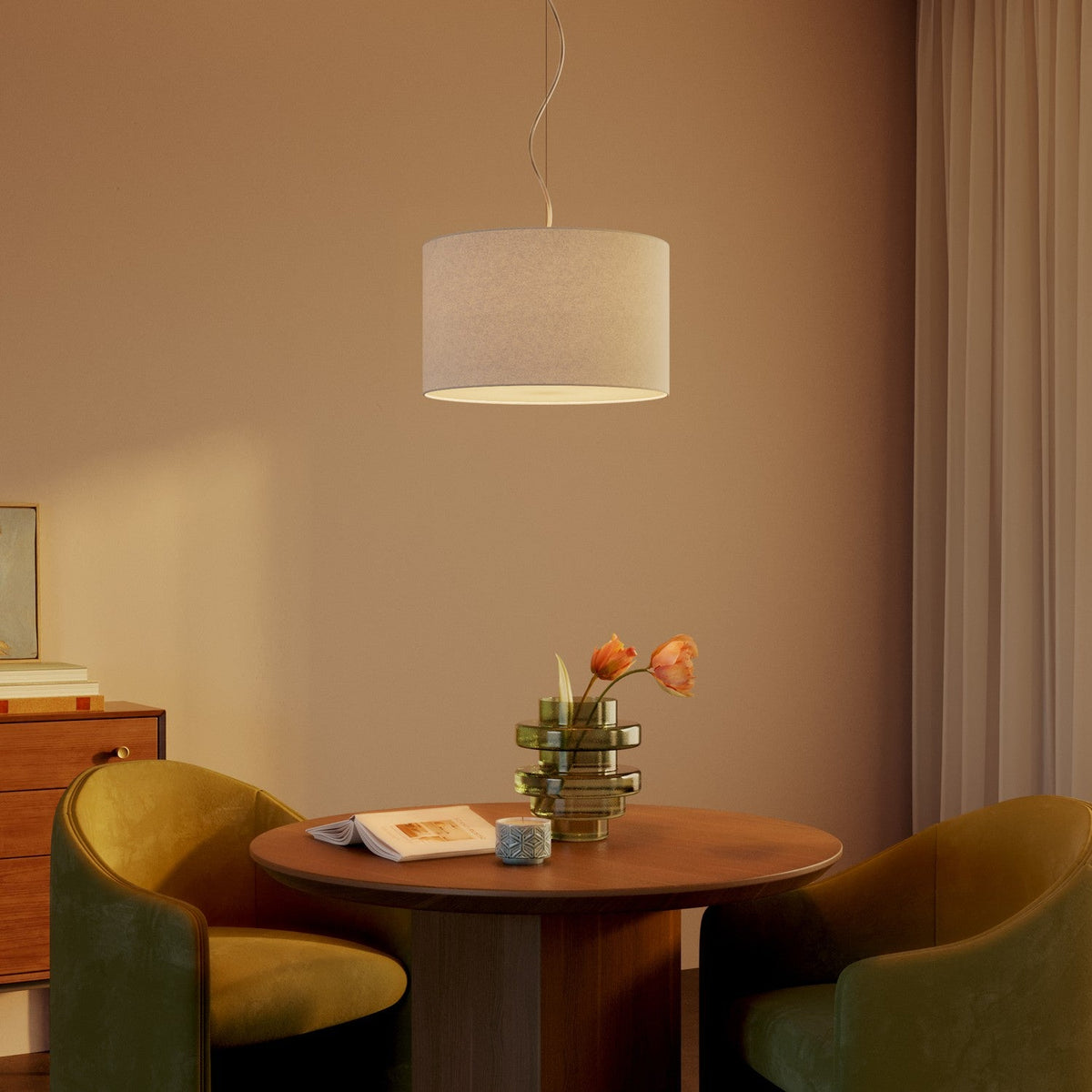 Lampada a sospensione con paralume in tessuto Cilindro Small - Made in Italy - Lana Sabbia Si