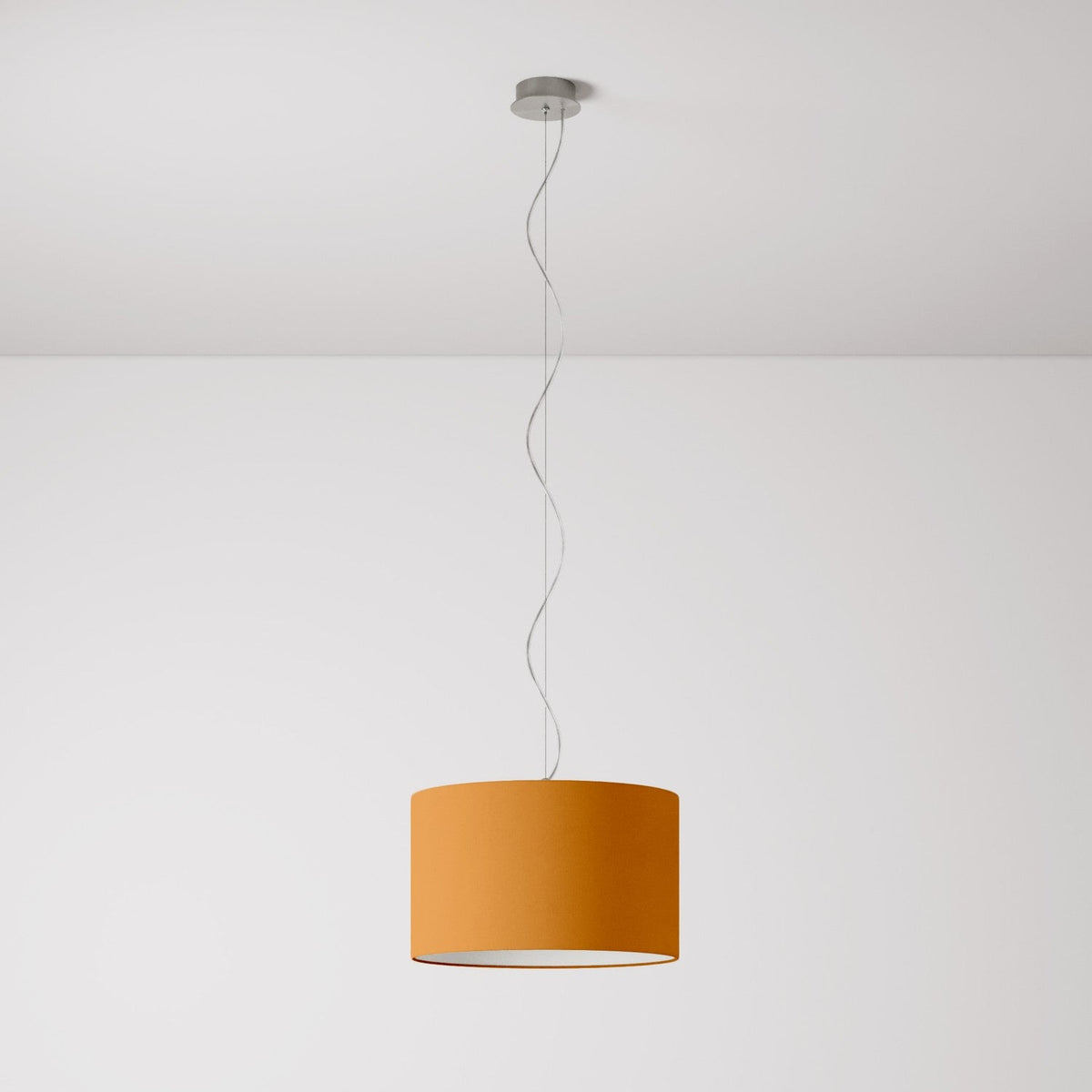 Lampada a sospensione con paralume in tessuto Cilindro Small Teletta mandarino - Made in Italy No
