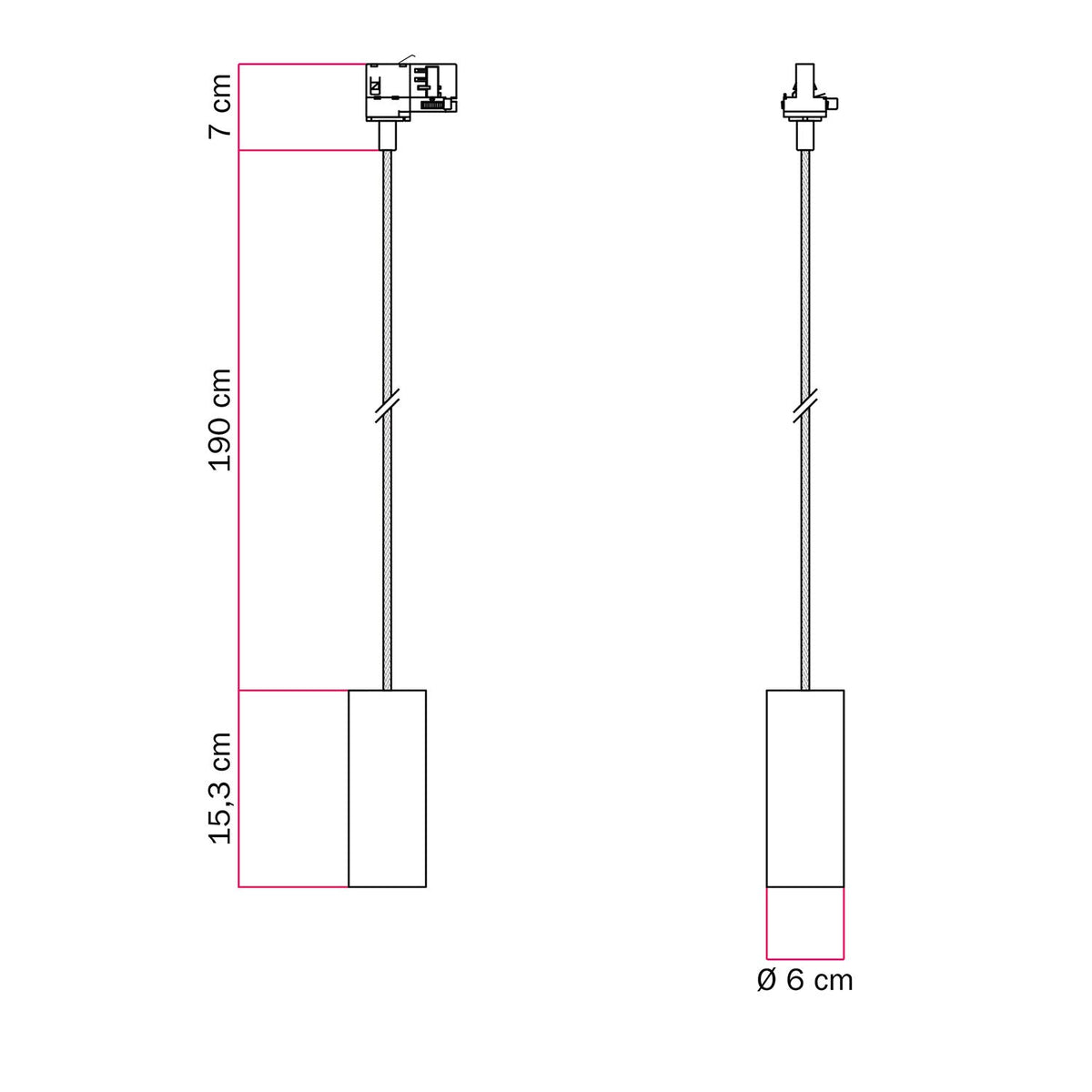 Lampada a sospensione con paralume Tub-E14 per binari - Nero