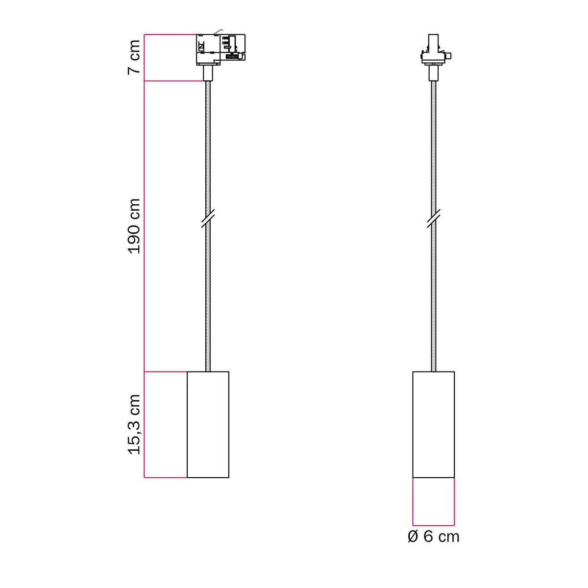 Lampada a sospensione con paralume Tub-E14 per binari - Titanio satinato