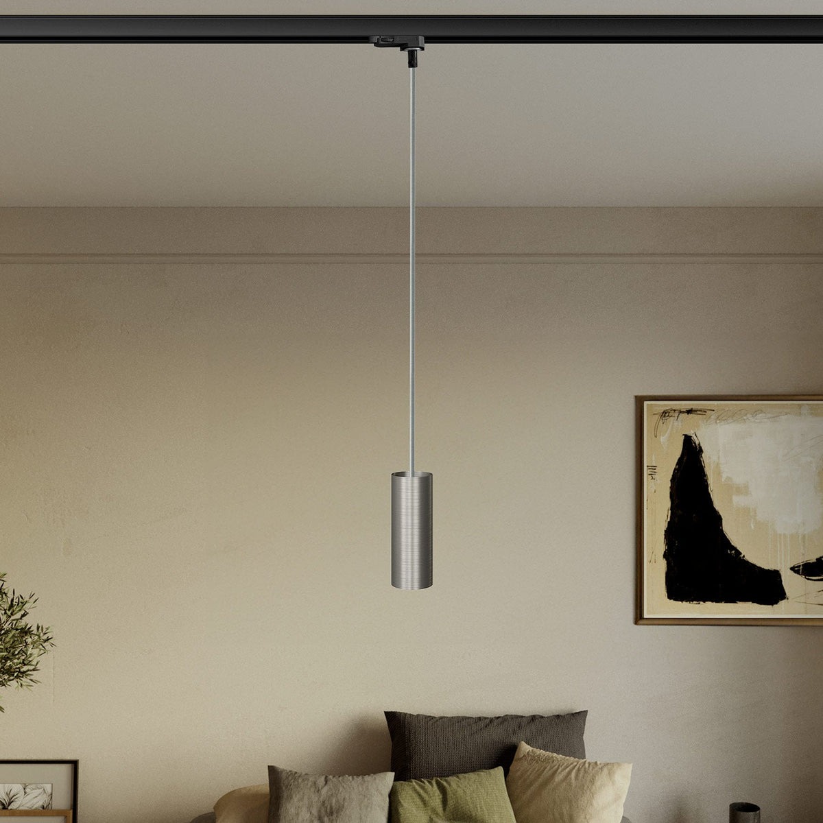 Lampada a sospensione con paralume Tub-E14 per binari - Titanio satinato