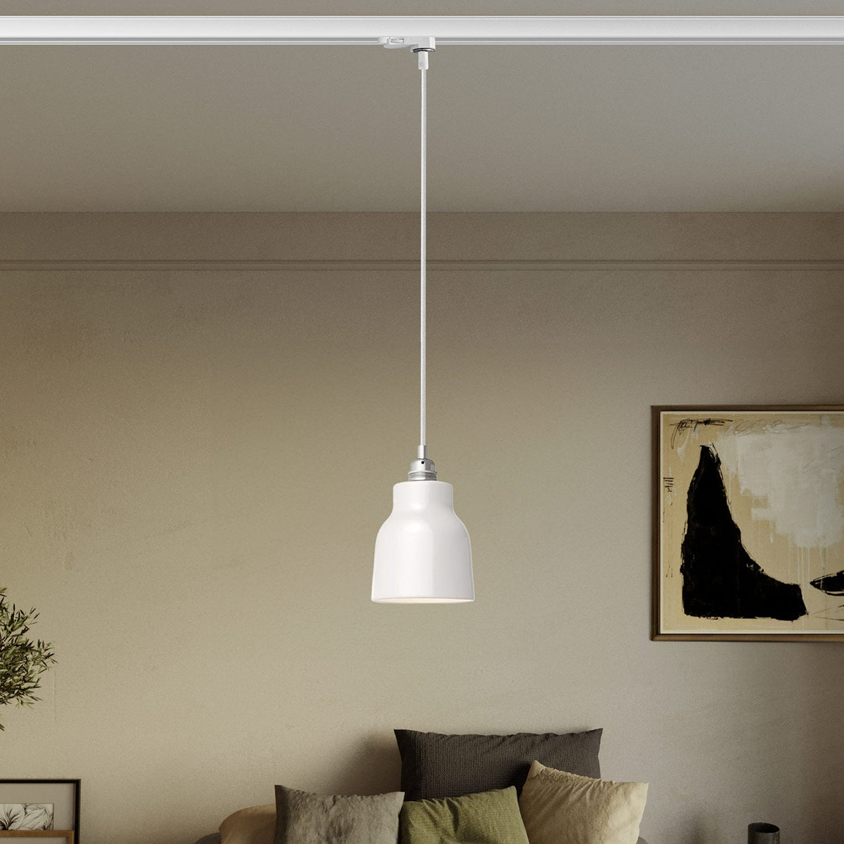 Lampada a sospensione con paralume Vaso e adattatore per binari - Bianco lucido