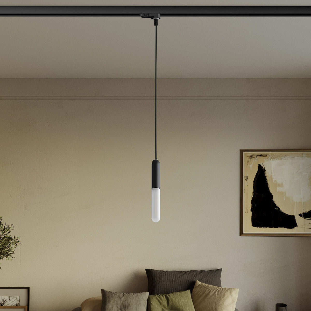 Lampada a sospensione con portalampada E14 P-Light per binari - Nero