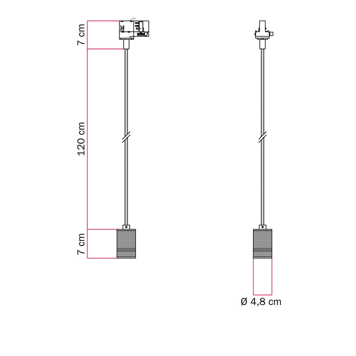 Lampada a sospensione con portalampada in alluminio zigrinato per binari - Rame