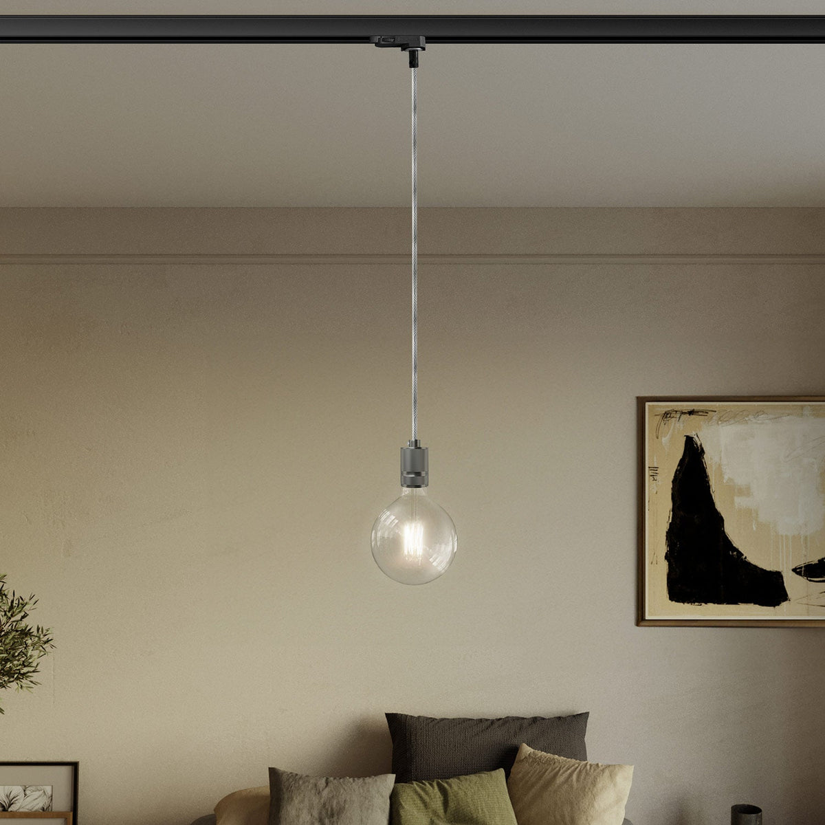 Lampada a sospensione con portalampada in alluminio zigrinato per binari - Titanio satinato
