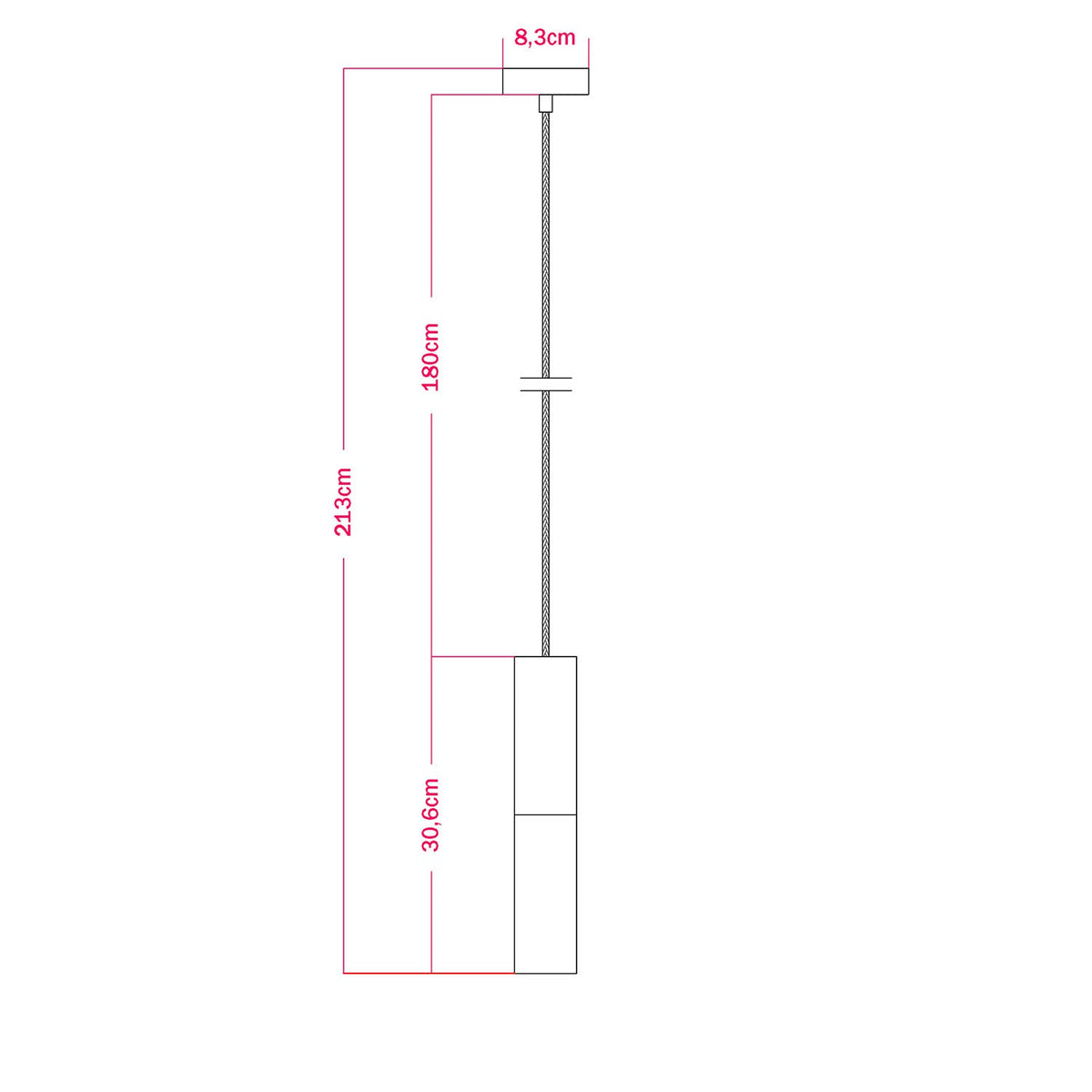 Lampada a sospensione Made in Italy completa di cavo tessile e doppio paralume Tub-E14 in legno e metallo - Titanio satinato