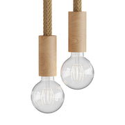 Lampada a sospensione multipla a 2 cadute completa di cordone 2XL e finiture in legno - Neutro
