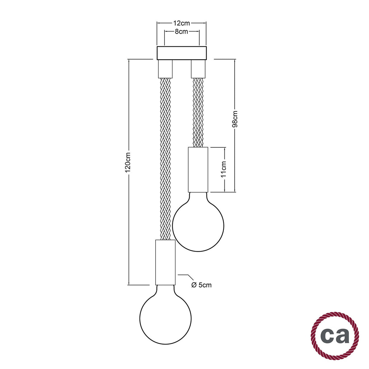 Lampada a sospensione multipla a 2 cadute completa di cordone 2XL e finiture in legno - Neutro