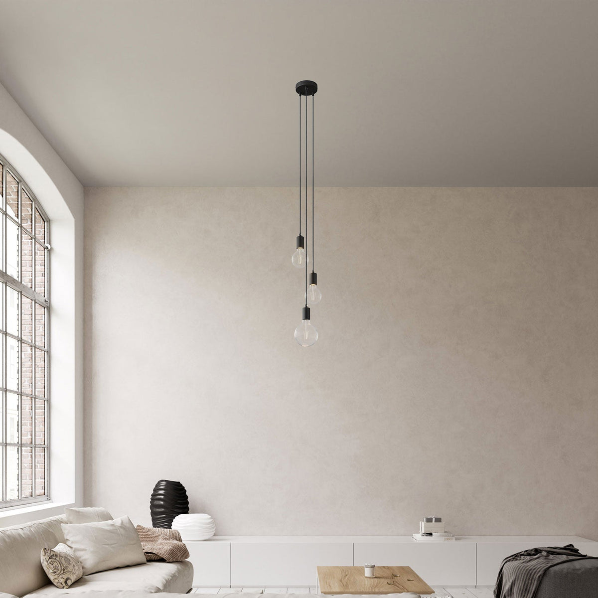 Lampada a sospensione multipla a 3 cadute con finiture in metallo - Nero